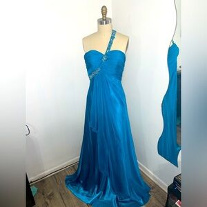 Gala floor length dress, turquoise, size 10